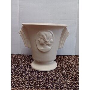 Vintage Art Deco Style White Planter with Cameo Face 8"
